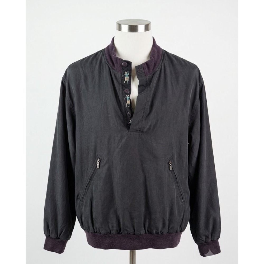 Bobby Jones Silk Windbreaker Jacket Size L Black Premium Golf EUC